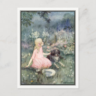 Vintage Mädchen mit Hund von Anne Anderson Postkarte