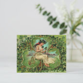 Vintage Mädchen mit Shamrocks Postkarte (Stehend Vorderseite)
