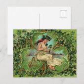 Vintage Mädchen mit Shamrocks Postkarte (Vorne/Hinten)