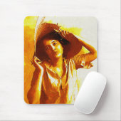 Vintage Mädchen mit Strohhut Mauspad (Mit Mouse)