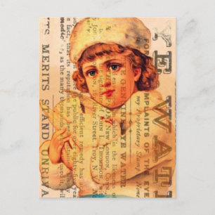 Vintage Mädchen mit Taube und Anzeigen Postkarte