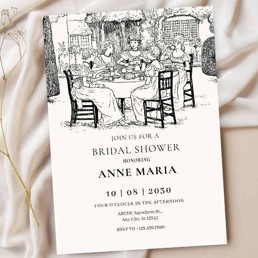 Vintage Mädchen mit Tee-Brautparty Einladung