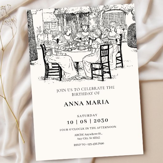 Vintage Mädchen mit Tee Einladung