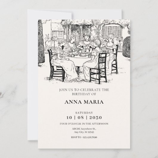Vintage Mädchen mit Tee Einladung (Vorderseite)