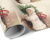 Vintage Mädchen mit Weihnachtsbaum, Ellen Clapsadd Geschenkpapier (Rolleneckpunkt)