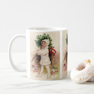 Vintage Mädchen mit Weihnachtsbaum, Ellen Clapsadd Kaffeetasse