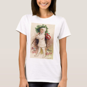 Vintage Mädchen mit Weihnachtsbaum, Ellen Clapsadd T-Shirt