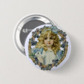 Vintage Mädchen mit wunderschönen Blumen und Schle Button (Vorne & Hinten)
