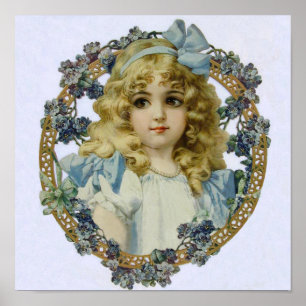 Vintage Mädchen mit wunderschönen Blumen und Schle Poster
