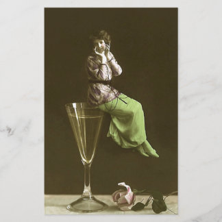 Vintage Mädchen oben auf Wein glas Briefpapier