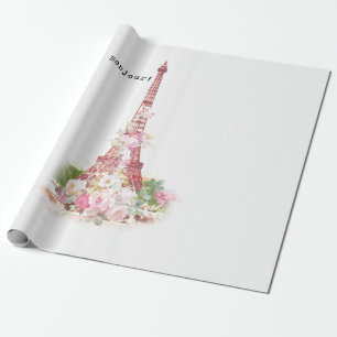 Vintage Mädchen rosa Blumen Paris Eiffelturm Geschenkpapier