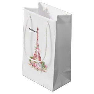 Vintage Mädchen rosa Blumen Paris Eiffelturm Kleine Geschenktüte