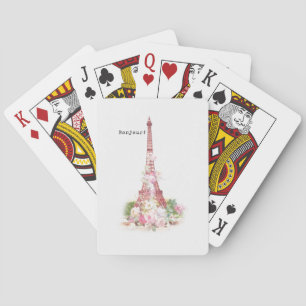 Vintage Mädchen rosa Blumen Paris Eiffelturm Spielkarten