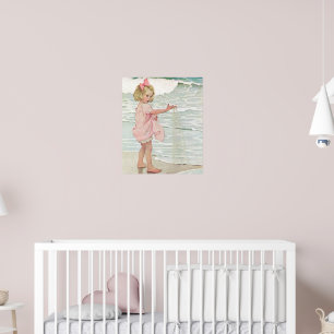 Vintage Mädchen Sandy Beach Nautical Ozean Poster