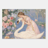 Vintage Mädchen & Schwan Kunst Geschenkpapier Set (Vorderseite 3)