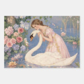 Vintage Mädchen & Schwan Kunst Geschenkpapier Set (Vorderseite 2)
