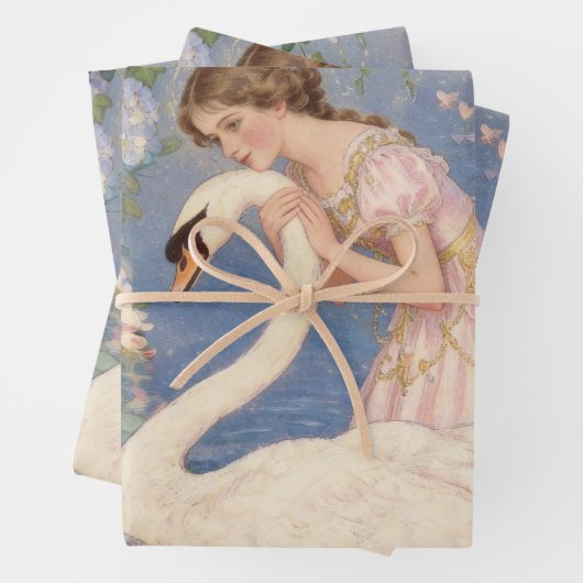 Vintage Mädchen & Schwan Kunst Geschenkpapier Set (Beispiel)