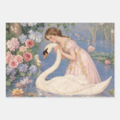 Vintage Mädchen & Schwan Kunst Geschenkpapier Set (Vorderseite)