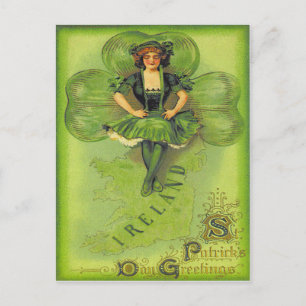 Vintage Mädchen Shamrock Irland St. Patrick's Day Postkarte