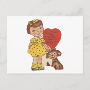 Vintage Mädchen und Hund Valentinstag Feiertagspostkarte