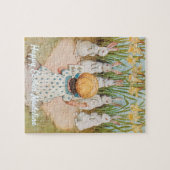 Vintage Mädchen und Osterhasen singen Puzzle (Horizontal)