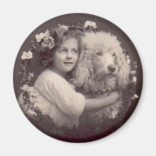 Vintage Mädchen und Pudel Magnet