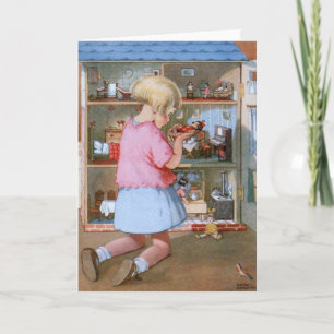 Vintage - Mädchen und Puppenhaus, Karte