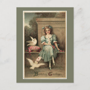 Vintage Mädchen und Tauben Geburtstagsgruß-Postkar Postkarte