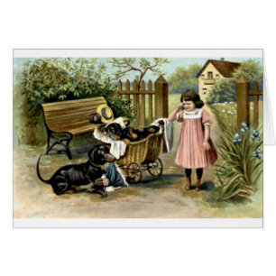 Vintage - Mädchen und unartige Dachshunde,