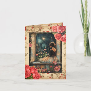 Vintage Mädchen Valentinstag Flachkarte Feiertagsk Feiertagskarte
