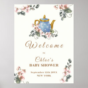Vintage Mädchen Wildblumen Tee Baby Shower Willkom Poster