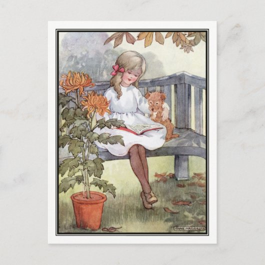 Vintage Mädchenlesung mit Hund von Anne Anderson Postkarte (Vorderseite)