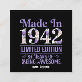 Vintage Made in 1942 Floral 84th Birthday Awesome Quadratische Visitenkarte