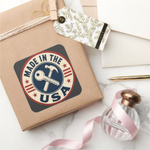 Vintage "Made in USA" patriotisches Abzeichen Quadratischer Aufkleber