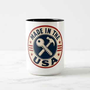 Vintage "Made in USA" patriotisches Abzeichen Zweifarbige Tasse