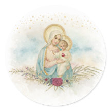 Vintage-Madonna-und-Kind-Blumen-katholisches-Aufkl