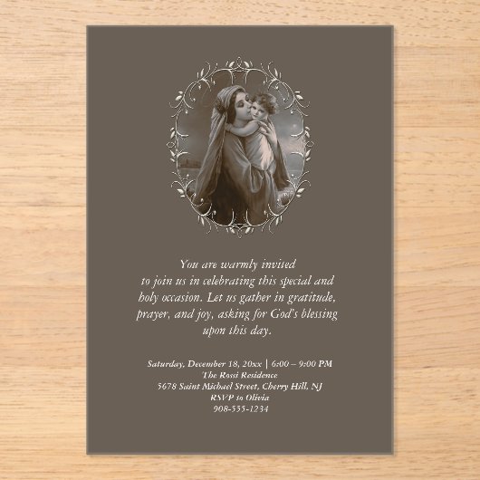 Vintage Madonna und Kind mit Silberrahmen Acryleinladungen (Vorderseite)