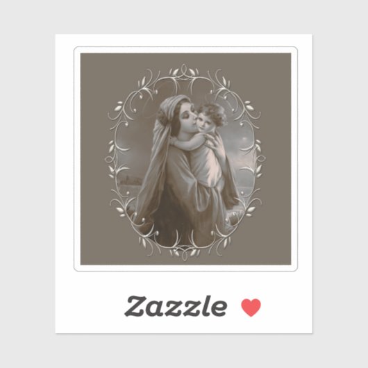 Vintage Madonna und Kind mit Silberrahmen Aufkleber (Blatt)