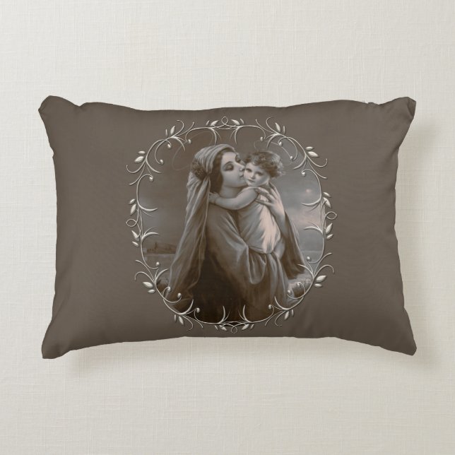 Vintage Madonna und Kind mit Silberrahmen Dekokissen (Vorderseite)