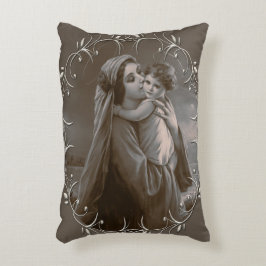 Vintage Madonna und Kind mit Silberrahmen Dekokissen