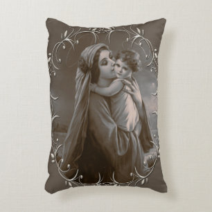 Vintage Madonna und Kind mit Silberrahmen Dekokissen