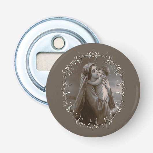 Vintage Madonna und Kind mit Silberrahmen Flaschenöffner (Vorderseite)