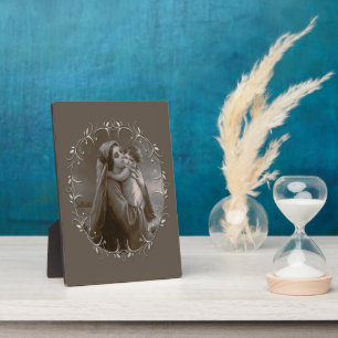 Vintage Madonna und Kind mit Silberrahmen Fotoplatte