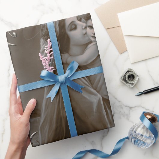 Vintage Madonna und Kind mit Silberrahmen Geschenkpapier (Schenken)