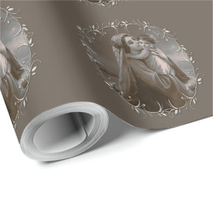 Vintage Madonna und Kind mit Silberrahmen Geschenkpapier