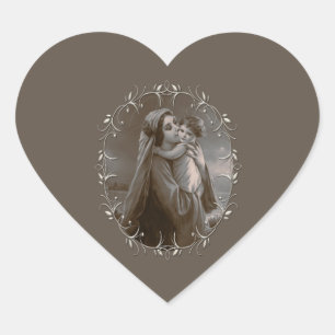 Vintage Madonna und Kind mit Silberrahmen Herz-Aufkleber