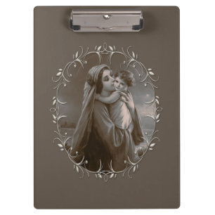 Vintage Madonna und Kind mit Silberrahmen Klemmbrett