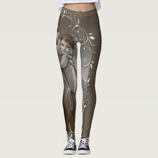 Vintage Madonna und Kind mit Silberrahmen Leggings (Vorderseite)