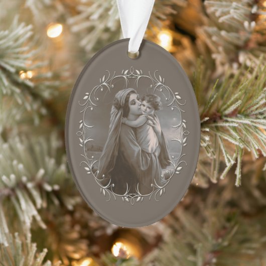 Vintage Madonna und Kind mit Silberrahmen Ornament (Baum)