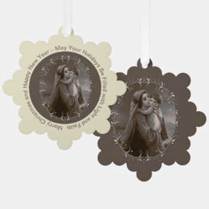 Vintage Madonna und Kind mit Silberrahmen Ornament Karte